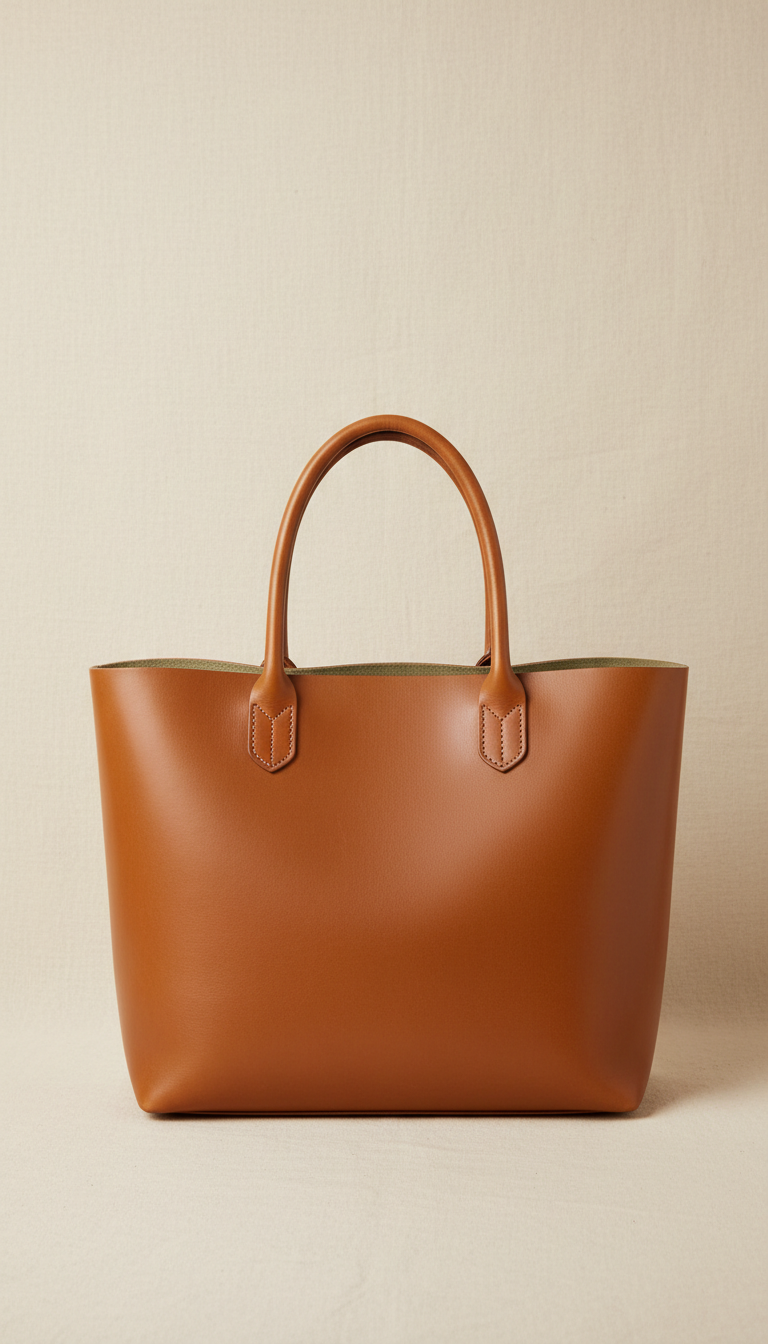 Polished Leather Tote with Structured Base