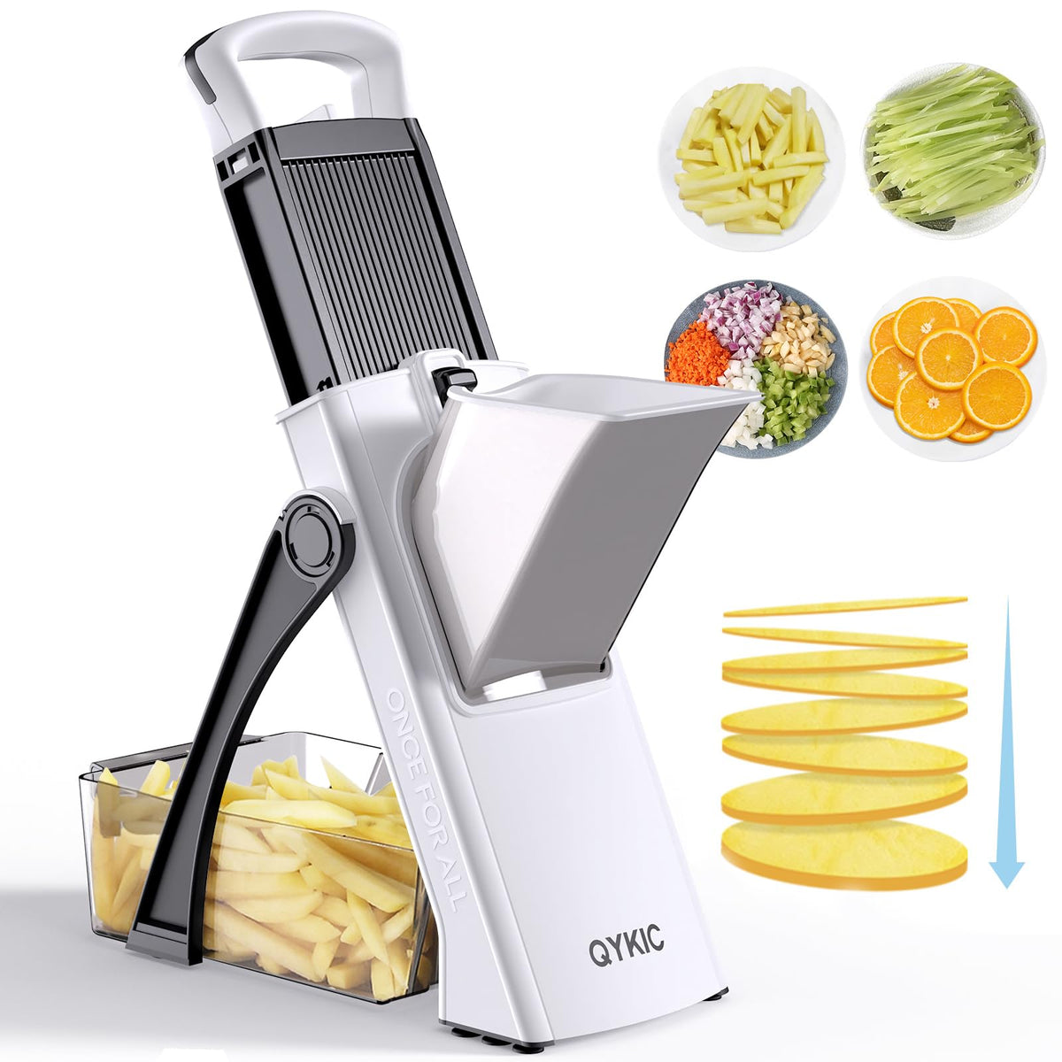 Multifunctional Mandoline Slicer with 35+ Thickness Presets — White